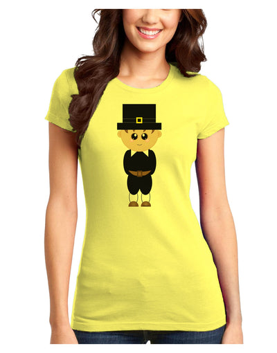 Cute Pilgrim Boy Thanksgiving Juniors T-Shirt-Womens Juniors T-Shirt-TooLoud-Yellow-Juniors Fitted XS-Davson Sales