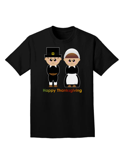 Cute Pilgrim Couple Happy Thanksgiving Adult Dark T-Shirt-Mens T-Shirt-TooLoud-Black-Small-Davson Sales