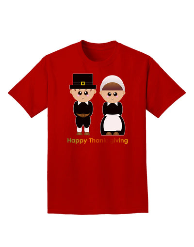 Cute Pilgrim Couple Happy Thanksgiving Adult Dark T-Shirt-Mens T-Shirt-TooLoud-Red-Small-Davson Sales