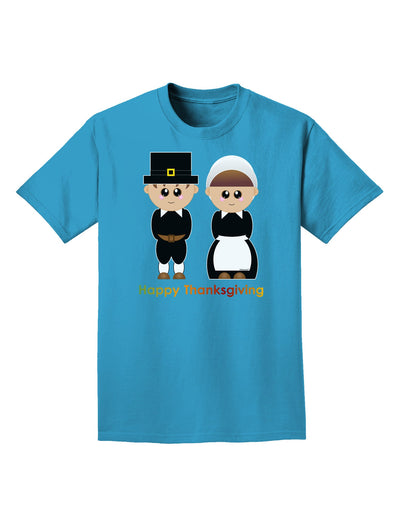 Cute Pilgrim Couple Happy Thanksgiving Adult Dark T-Shirt-Mens T-Shirt-TooLoud-Turquoise-Small-Davson Sales