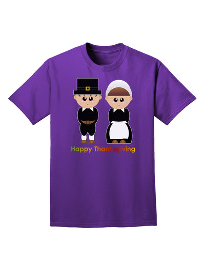 Cute Pilgrim Couple Happy Thanksgiving Adult Dark T-Shirt-Mens T-Shirt-TooLoud-Purple-Small-Davson Sales