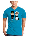 Cute Pilgrim Couple Happy Thanksgiving Adult Dark V-Neck T-Shirt-TooLoud-Turquoise-Small-Davson Sales