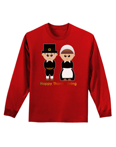 Cute Pilgrim Couple Happy Thanksgiving Adult Long Sleeve Dark T-Shirt-TooLoud-Red-Small-Davson Sales