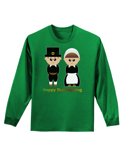 Cute Pilgrim Couple Happy Thanksgiving Adult Long Sleeve Dark T-Shirt-TooLoud-Kelly-Green-Small-Davson Sales