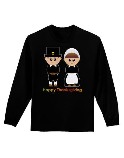 Cute Pilgrim Couple Happy Thanksgiving Adult Long Sleeve Dark T-Shirt-TooLoud-Black-Small-Davson Sales