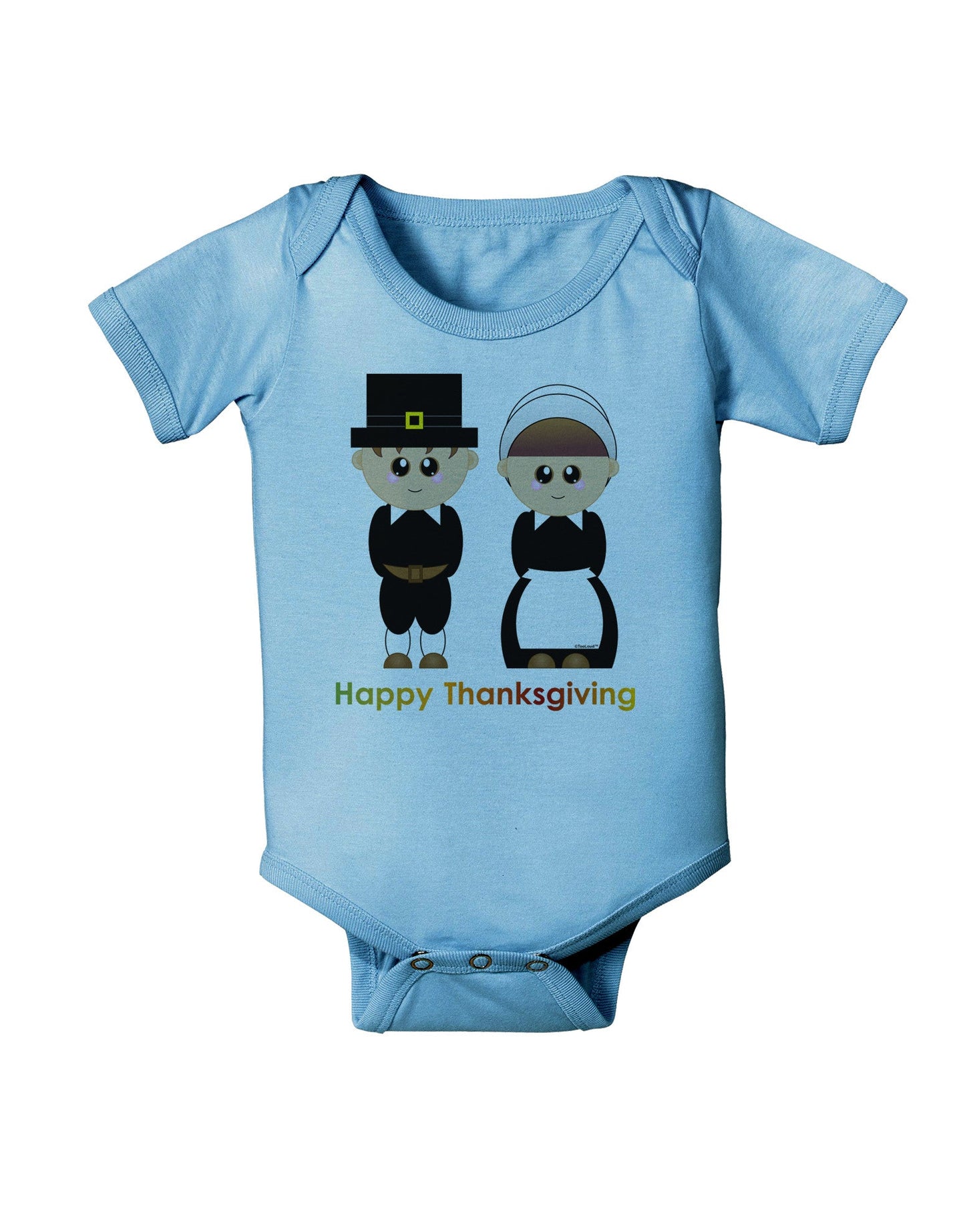 Cute Pilgrim Couple Happy Thanksgiving Baby Romper Bodysuit-Baby Romper-TooLoud-Light-Blue-06-Months-Davson Sales