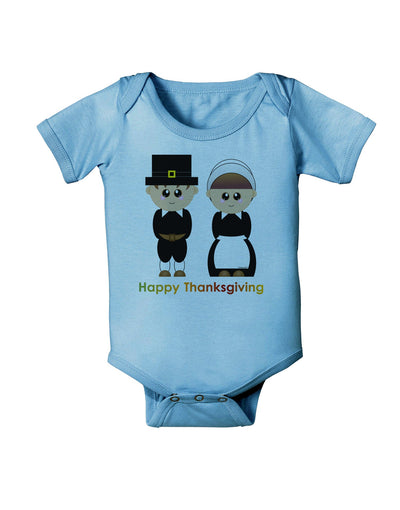 Cute Pilgrim Couple Happy Thanksgiving Baby Romper Bodysuit-Baby Romper-TooLoud-Light-Blue-06-Months-Davson Sales