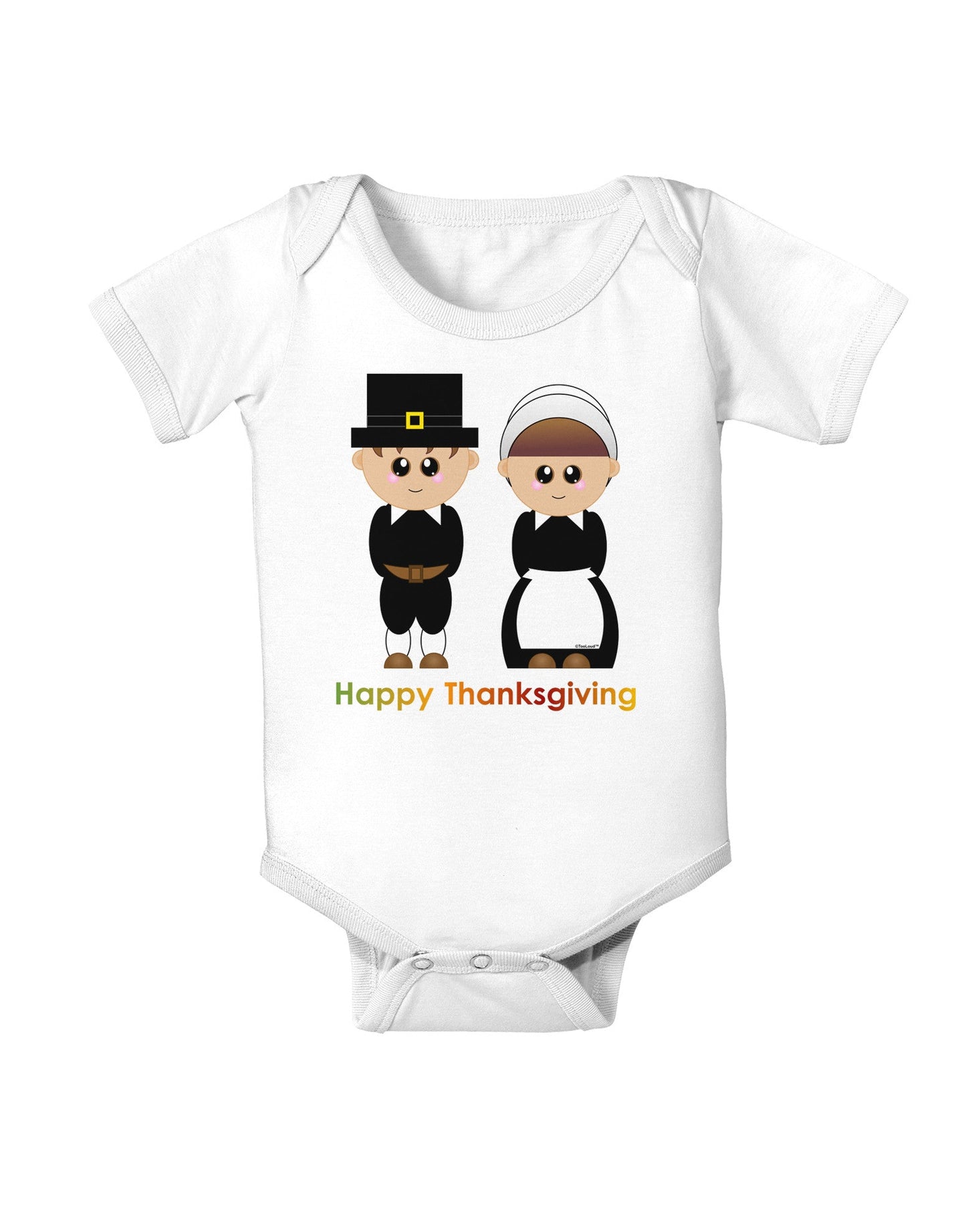 Cute Pilgrim Couple Happy Thanksgiving Baby Romper Bodysuit-Baby Romper-TooLoud-White-06-Months-Davson Sales