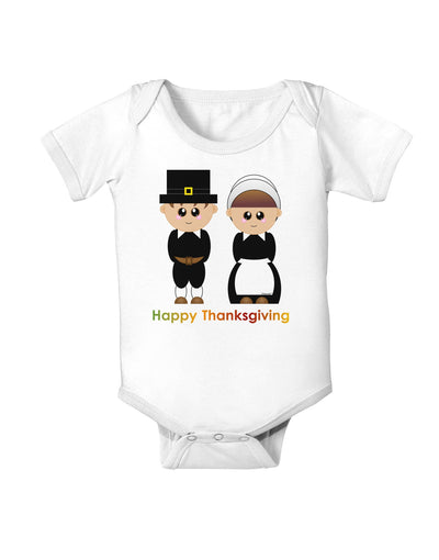 Cute Pilgrim Couple Happy Thanksgiving Baby Romper Bodysuit-Baby Romper-TooLoud-White-06-Months-Davson Sales