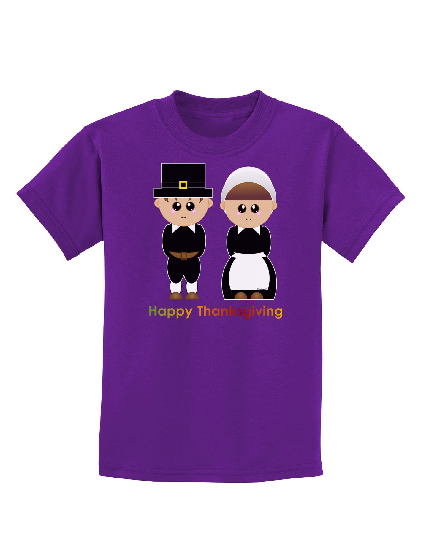 Cute Pilgrim Couple Happy Thanksgiving Childrens Dark T-Shirt-Childrens T-Shirt-TooLoud-Purple-X-Small-Davson Sales
