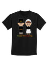 Cute Pilgrim Couple Happy Thanksgiving Childrens Dark T-Shirt-Childrens T-Shirt-TooLoud-Black-X-Small-Davson Sales