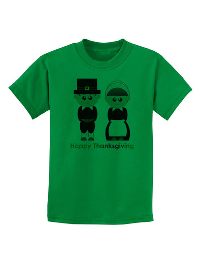 Cute Pilgrim Couple Happy Thanksgiving Childrens T-Shirt-Childrens T-Shirt-TooLoud-Kelly-Green-X-Small-Davson Sales