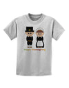 Cute Pilgrim Couple Happy Thanksgiving Childrens T-Shirt-Childrens T-Shirt-TooLoud-AshGray-X-Small-Davson Sales