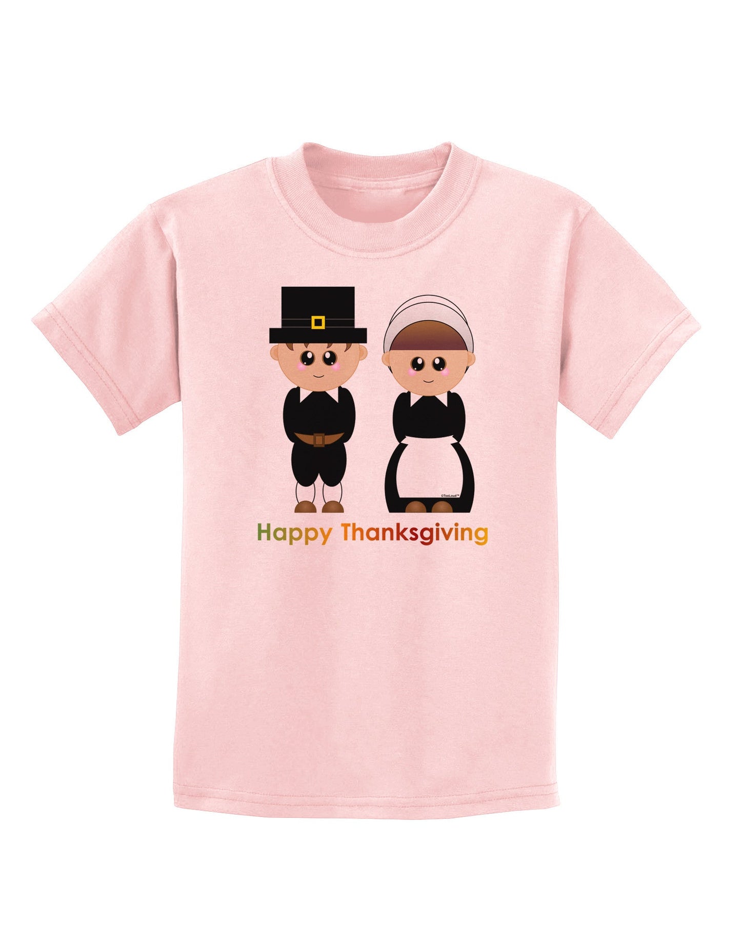 Cute Pilgrim Couple Happy Thanksgiving Childrens T-Shirt-Childrens T-Shirt-TooLoud-PalePink-X-Small-Davson Sales