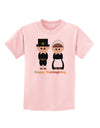 Cute Pilgrim Couple Happy Thanksgiving Childrens T-Shirt-Childrens T-Shirt-TooLoud-PalePink-X-Small-Davson Sales