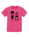 Cute Pilgrim Couple Happy Thanksgiving Childrens T-Shirt-Childrens T-Shirt-TooLoud-Sangria-X-Small-Davson Sales