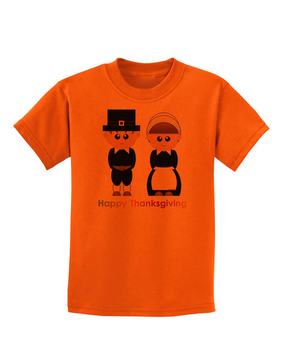 Cute Pilgrim Couple Happy Thanksgiving Childrens T-Shirt-Childrens T-Shirt-TooLoud-Orange-X-Small-Davson Sales