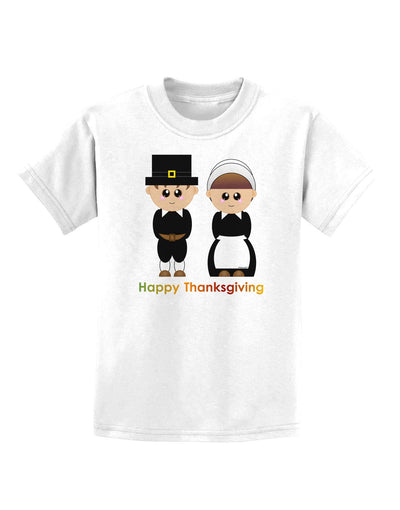 Cute Pilgrim Couple Happy Thanksgiving Childrens T-Shirt-Childrens T-Shirt-TooLoud-White-X-Small-Davson Sales