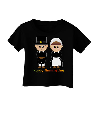 Cute Pilgrim Couple Happy Thanksgiving Infant T-Shirt Dark-Infant T-Shirt-TooLoud-Black-06-Months-Davson Sales