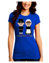 Cute Pilgrim Couple Happy Thanksgiving Juniors Crew Dark T-Shirt-T-Shirts Juniors Tops-TooLoud-Royal-Blue-Juniors Fitted Small-Davson Sales