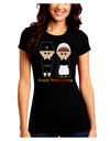 Cute Pilgrim Couple Happy Thanksgiving Juniors Crew Dark T-Shirt-T-Shirts Juniors Tops-TooLoud-Black-Juniors Fitted Small-Davson Sales