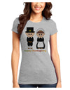 Cute Pilgrim Couple Happy Thanksgiving Juniors T-Shirt-Womens Juniors T-Shirt-TooLoud-Ash-Gray-Juniors Fitted XS-Davson Sales