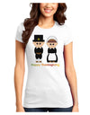 Cute Pilgrim Couple Happy Thanksgiving Juniors T-Shirt-Womens Juniors T-Shirt-TooLoud-White-Juniors Fitted XS-Davson Sales