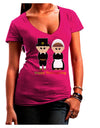 Cute Pilgrim Couple Happy Thanksgiving Juniors V-Neck Dark T-Shirt-Womens V-Neck T-Shirts-TooLoud-Hot-Pink-Small-Davson Sales