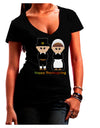 Cute Pilgrim Couple Happy Thanksgiving Juniors V-Neck Dark T-Shirt-Womens V-Neck T-Shirts-TooLoud-Black-Small-Davson Sales