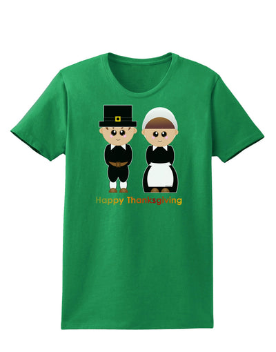 Cute Pilgrim Couple Happy Thanksgiving Womens Dark T-Shirt-TooLoud-Kelly-Green-X-Small-Davson Sales