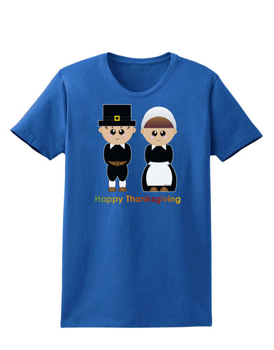 Cute Pilgrim Couple Happy Thanksgiving Womens Dark T-Shirt-TooLoud-Royal-Blue-X-Small-Davson Sales