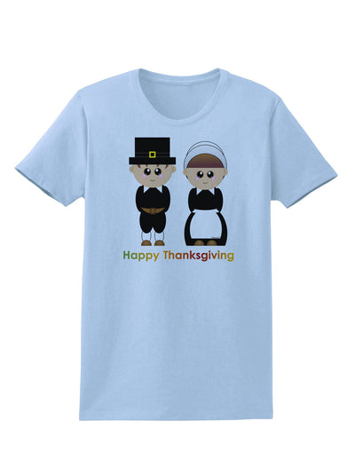 Cute Pilgrim Couple Happy Thanksgiving Womens T-Shirt-Womens T-Shirt-TooLoud-Light-Blue-X-Small-Davson Sales