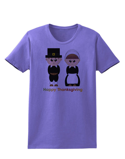 Cute Pilgrim Couple Happy Thanksgiving Womens T-Shirt-Womens T-Shirt-TooLoud-Violet-X-Small-Davson Sales