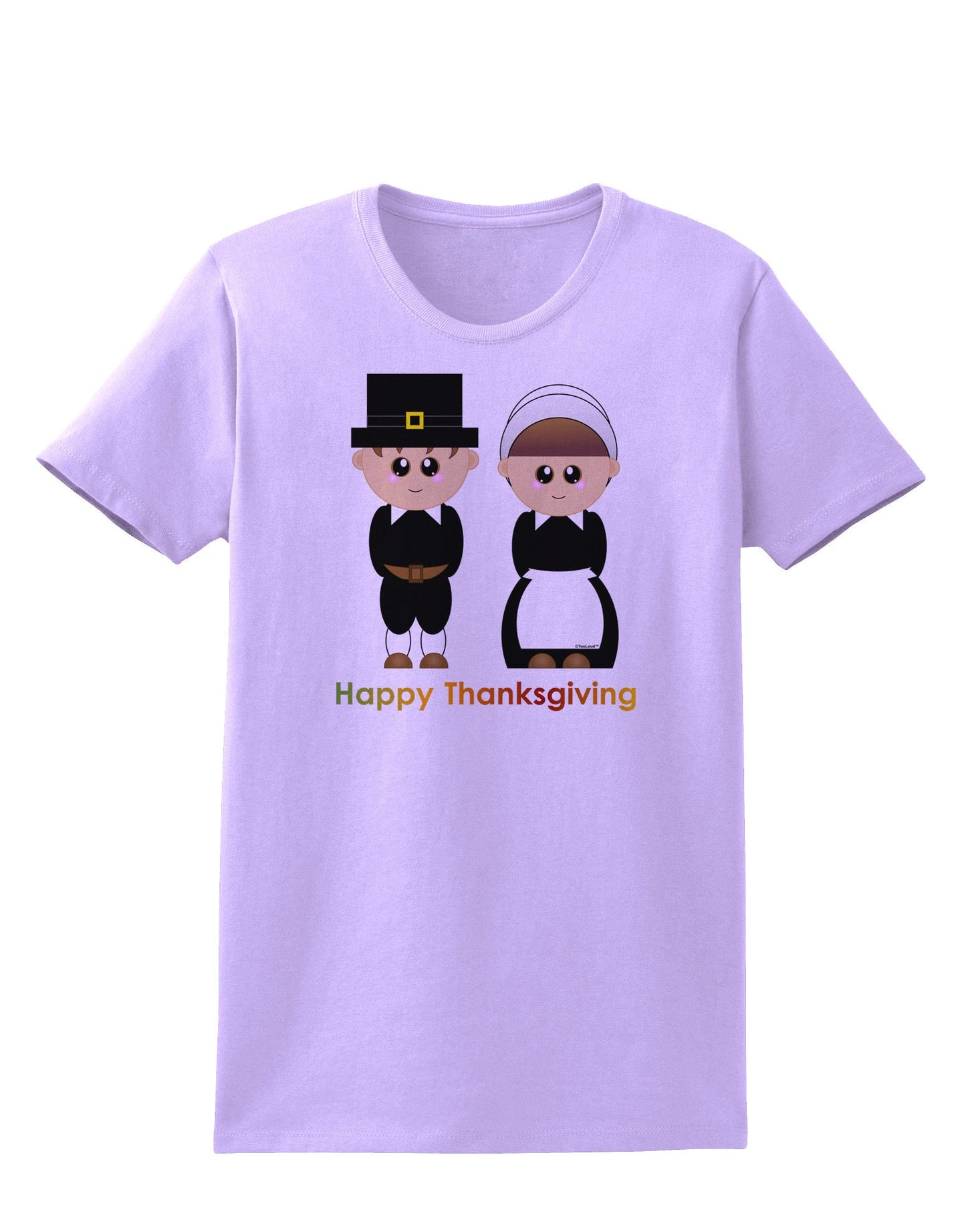 Cute Pilgrim Couple Happy Thanksgiving Womens T-Shirt-Womens T-Shirt-TooLoud-Lavender-X-Small-Davson Sales