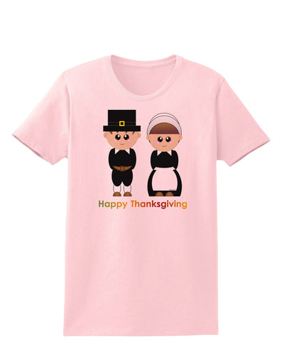 Cute Pilgrim Couple Happy Thanksgiving Womens T-Shirt-Womens T-Shirt-TooLoud-PalePink-X-Small-Davson Sales