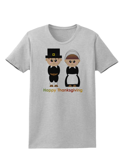 Cute Pilgrim Couple Happy Thanksgiving Womens T-Shirt-Womens T-Shirt-TooLoud-AshGray-X-Small-Davson Sales