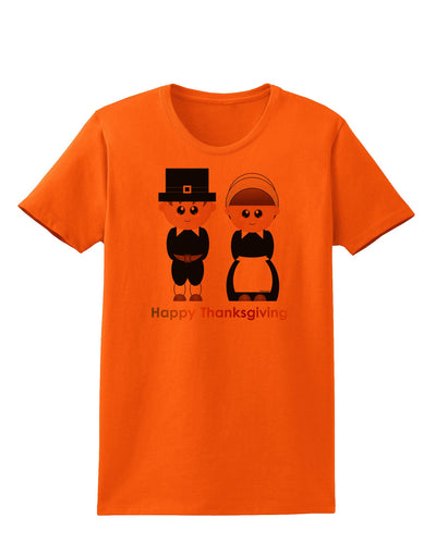 Cute Pilgrim Couple Happy Thanksgiving Womens T-Shirt-Womens T-Shirt-TooLoud-Orange-X-Small-Davson Sales