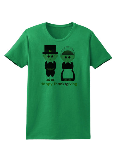 Cute Pilgrim Couple Happy Thanksgiving Womens T-Shirt-Womens T-Shirt-TooLoud-Kelly-Green-X-Small-Davson Sales