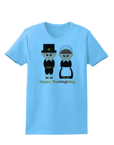 Cute Pilgrim Couple Happy Thanksgiving Womens T-Shirt-Womens T-Shirt-TooLoud-Aquatic-Blue-X-Small-Davson Sales