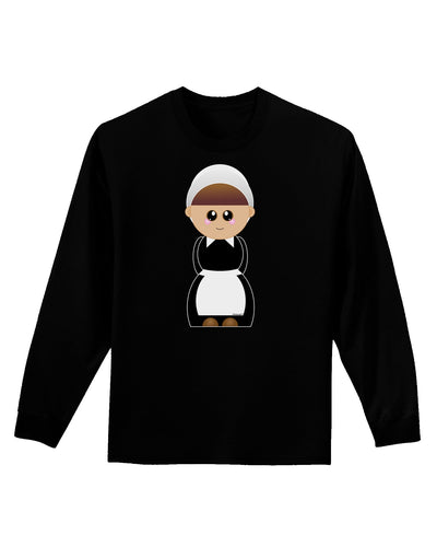 Cute Pilgrim Girl Thanksgiving Adult Long Sleeve Dark T-Shirt-TooLoud-Black-Small-Davson Sales