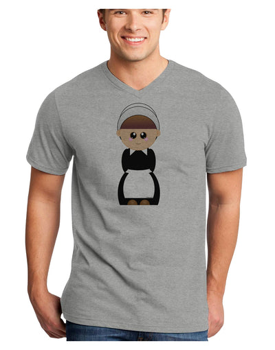 Cute Pilgrim Girl Thanksgiving Adult V-Neck T-shirt-Mens V-Neck T-Shirt-TooLoud-HeatherGray-Small-Davson Sales