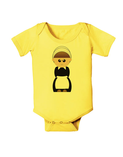 Cute Pilgrim Girl Thanksgiving Baby Romper Bodysuit-Baby Romper-TooLoud-Yellow-06-Months-Davson Sales