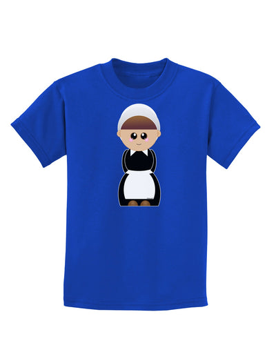 Cute Pilgrim Girl Thanksgiving Childrens Dark T-Shirt-Childrens T-Shirt-TooLoud-Royal-Blue-X-Small-Davson Sales