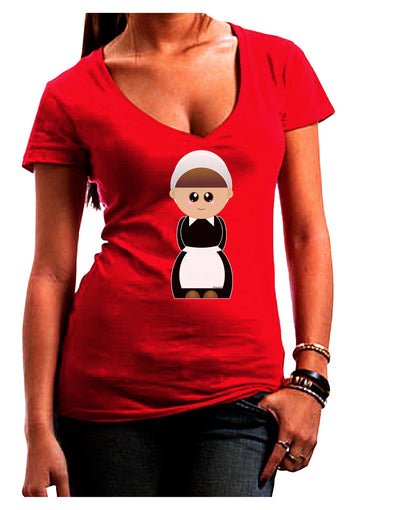 Cute Pilgrim Girl Thanksgiving Juniors V-Neck Dark T-Shirt-Womens V-Neck T-Shirts-TooLoud-Red-Small-Davson Sales