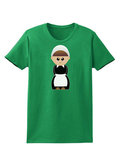 Cute Pilgrim Girl Thanksgiving Womens Dark T-Shirt-TooLoud-Kelly-Green-X-Small-Davson Sales