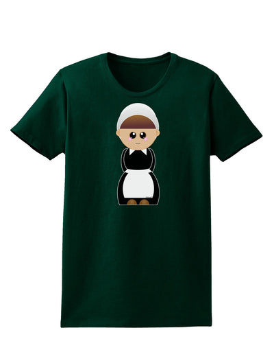 Cute Pilgrim Girl Thanksgiving Womens Dark T-Shirt-TooLoud-Forest-Green-Small-Davson Sales