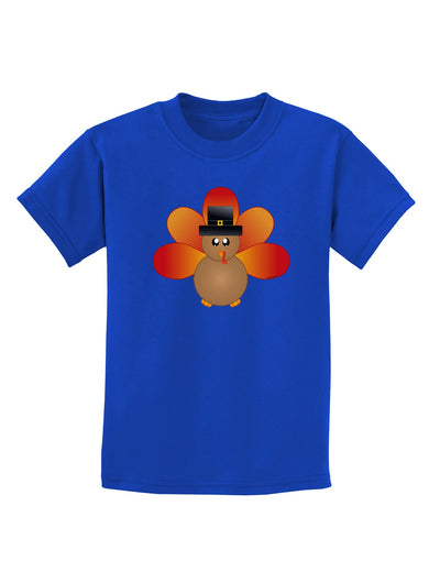 Cute Pilgrim Turkey Thanksgiving Childrens Dark T-Shirt-Childrens T-Shirt-TooLoud-Royal-Blue-X-Small-Davson Sales