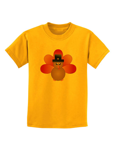 Cute Pilgrim Turkey Thanksgiving Childrens T-Shirt-Childrens T-Shirt-TooLoud-Gold-X-Small-Davson Sales