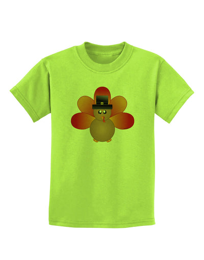 Cute Pilgrim Turkey Thanksgiving Childrens T-Shirt-Childrens T-Shirt-TooLoud-Lime-Green-X-Small-Davson Sales