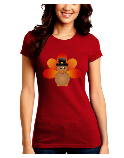 Cute Pilgrim Turkey Thanksgiving Juniors Crew Dark T-Shirt-T-Shirts Juniors Tops-TooLoud-Red-Juniors Fitted Small-Davson Sales